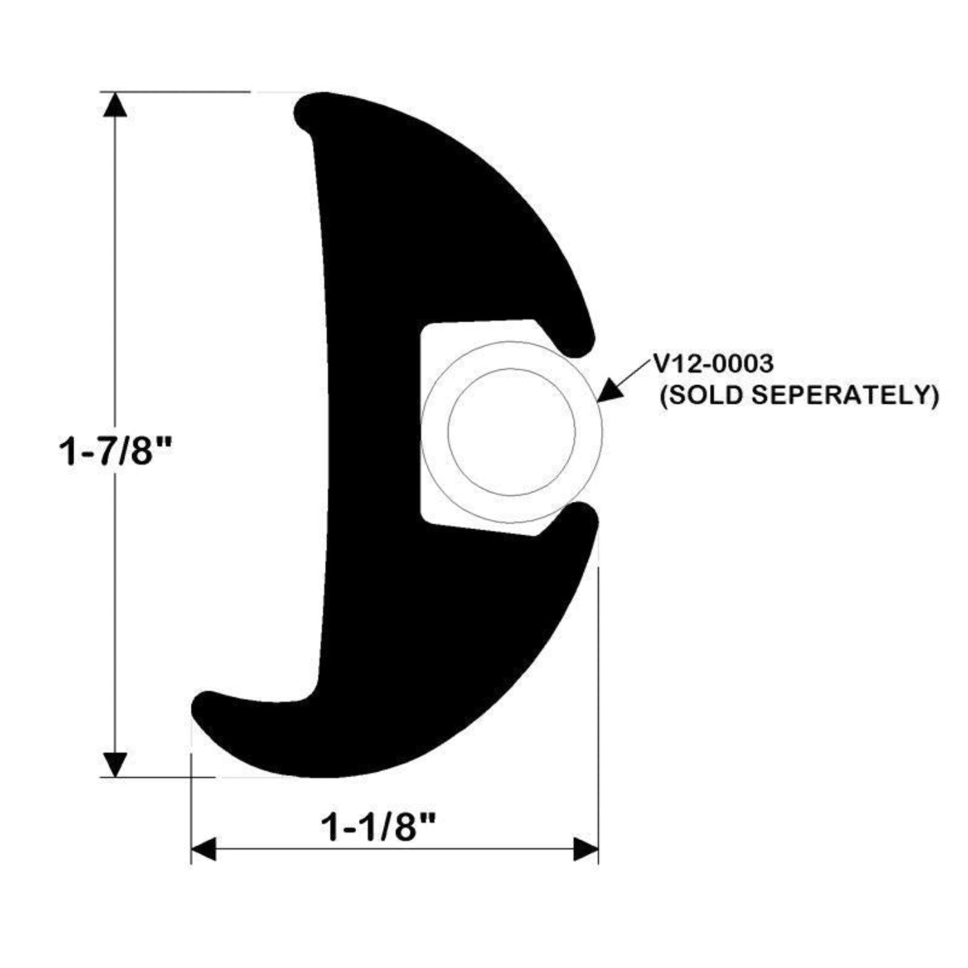 TACO Marine 70' Black Flexible Rub Rail 1-7/8" X 1-1/8"- V11-2423BKA70-1