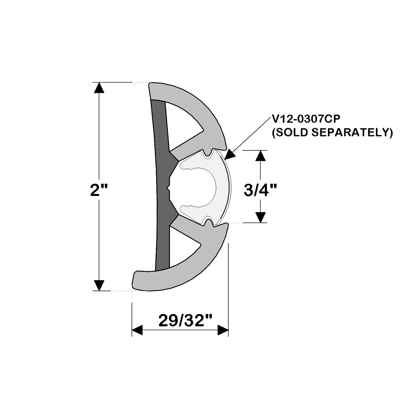 TACO 2" X .906"’ Medium Supro-flex Rub Rail - V11-9990WHA80D