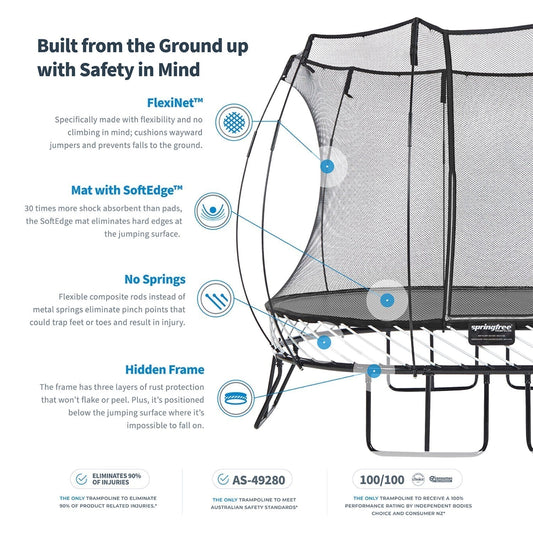 Springfree Outdoor 8 x 13 Ft Trampoline, Enclosure, Hoop Game, and Step Ladder - 215870