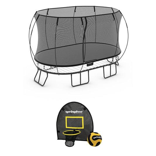 Springfree Trampoline Kids Oval 8 x 13 Ft Trampoline & FlexrHoop Basketball Game - 299726