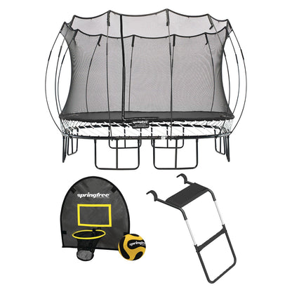 Springfree Outdoor Square 13 Foot Trampoline, Enclosure, Hoop Game, and Ladder - 215885