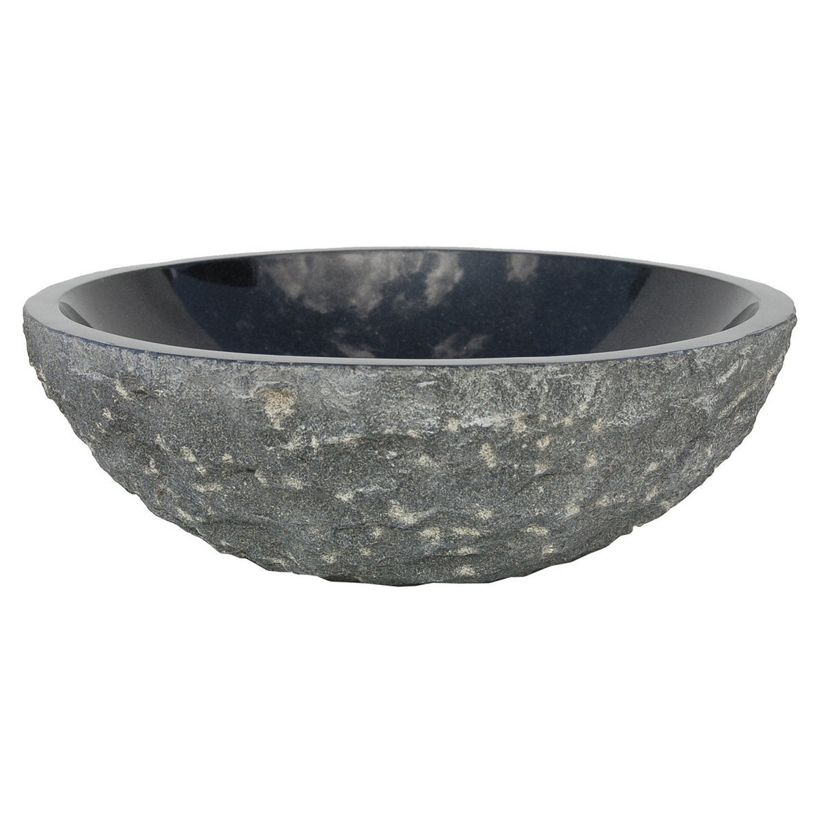 Eden Bath Black Granite Sink Rough Exterior -  Polished Interior - EB_S001BK-P
