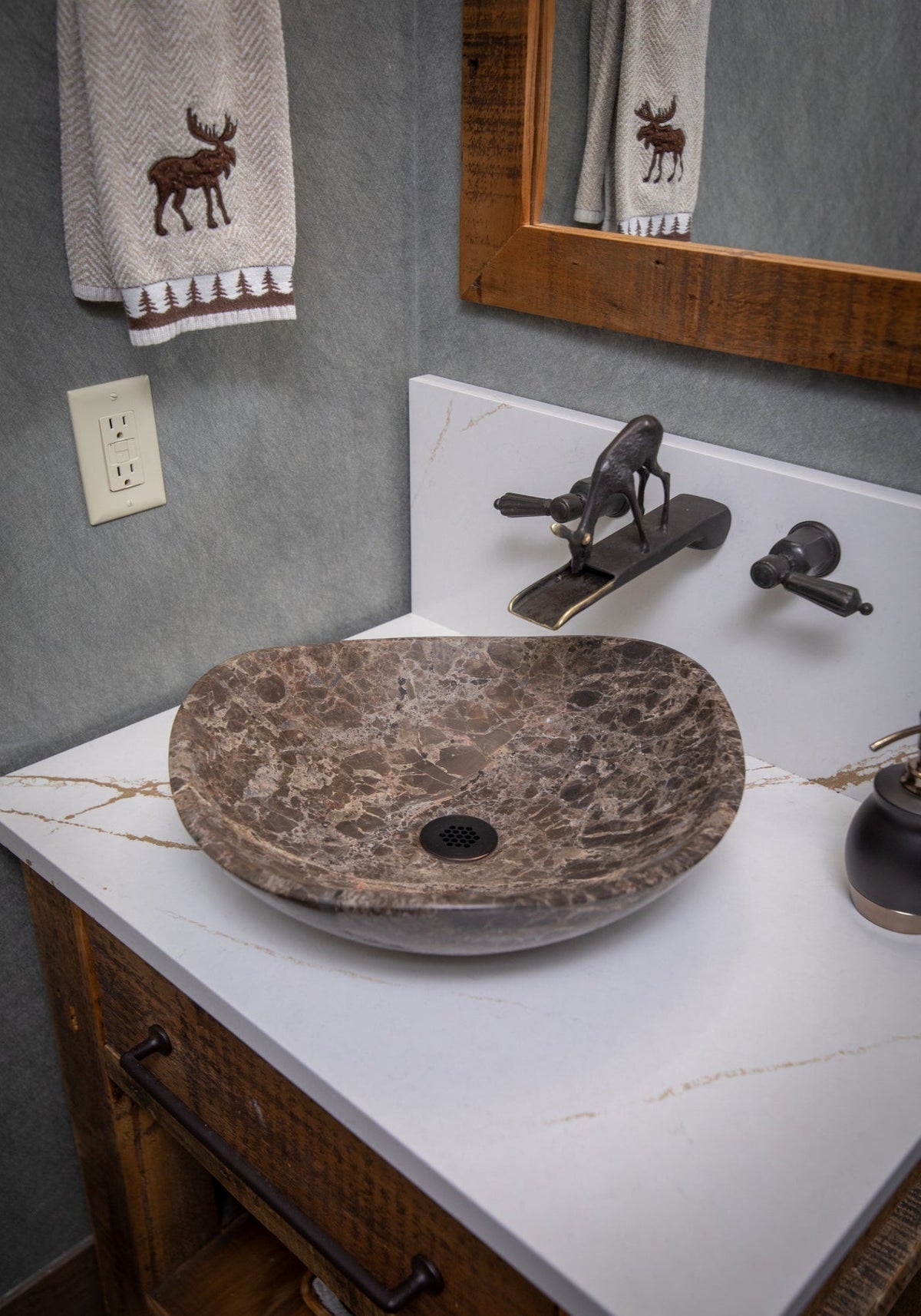 Eden Bath Dark Emperador Marble Freeform Vessel Sink - EB_S032DE-H