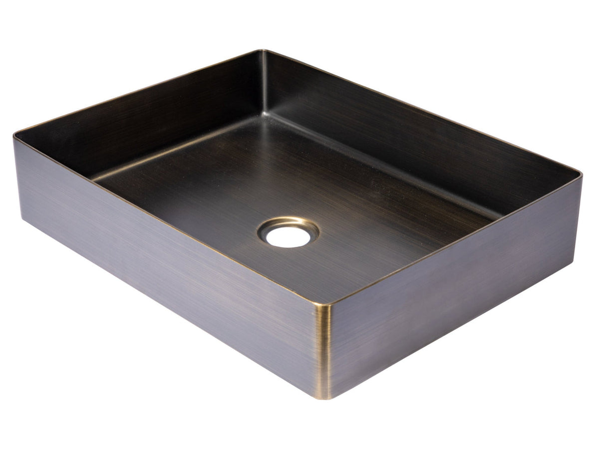 Eden Bath Rectangular 19" x 14 1/2" Stainless Steel Bathroom Vessel Sink with Drain in Antique Gold - EB_SS002AT