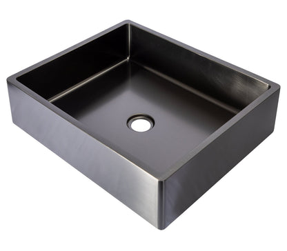 Eden Bath Rectangular 18 3/4 x 15 3/4" Thick Rim Stainless Steel Bathroom Vessel Sink with Drain in Black - EB_SS004BK