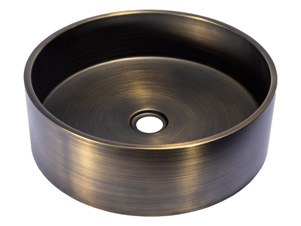 Eden Bath15 3/4" Round Thick Rim Stainless Steel Bathroom Vessel Sink with Drain in Antique - EB_SS003AT
