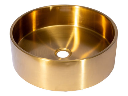 Eden Bath 15 3/4" Round Thick Rim Stainless Steel Bathroom Vessel Sink with Drain in Gold - EB_SS003GD