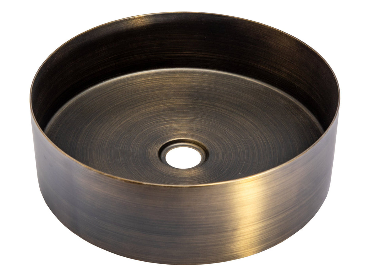 Eden Bath 15" Round Stainless Steel Bathroom Vessel Sink with Drain in Antique Gold - EB_SS001AT