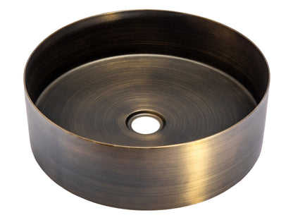 Eden Bath 15" Round Stainless Steel Bathroom Vessel Sink with Drain in Antique Gold - EB_SS001AT