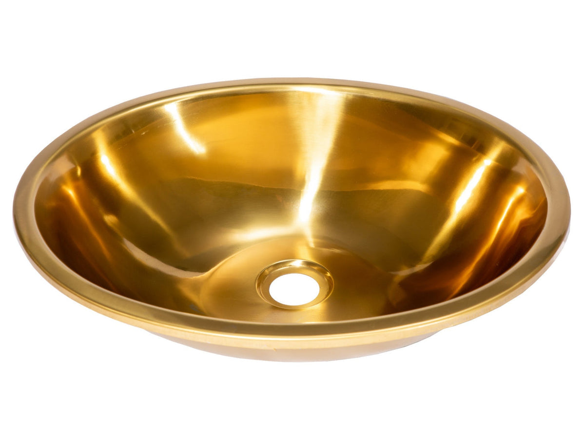 Eden Bath Oval 17 1/2" x 14" Top Mount Stainless Steel Bathroom Sink with Drain in Gold - EB_SS052GD
