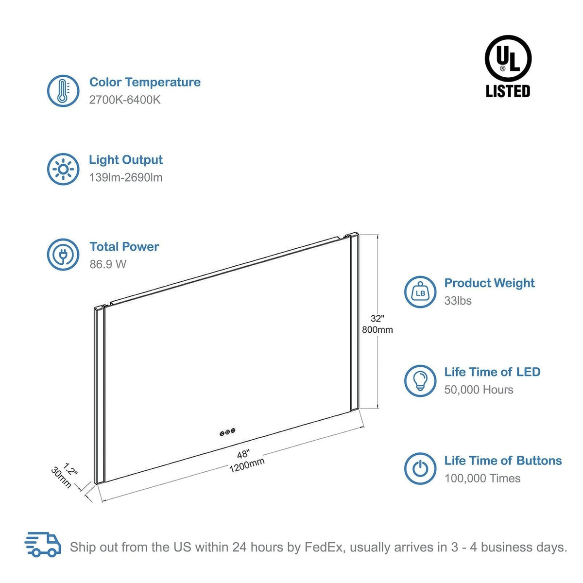 Blossom Binary 48″ LED Mirror - LED M5 4832 CH