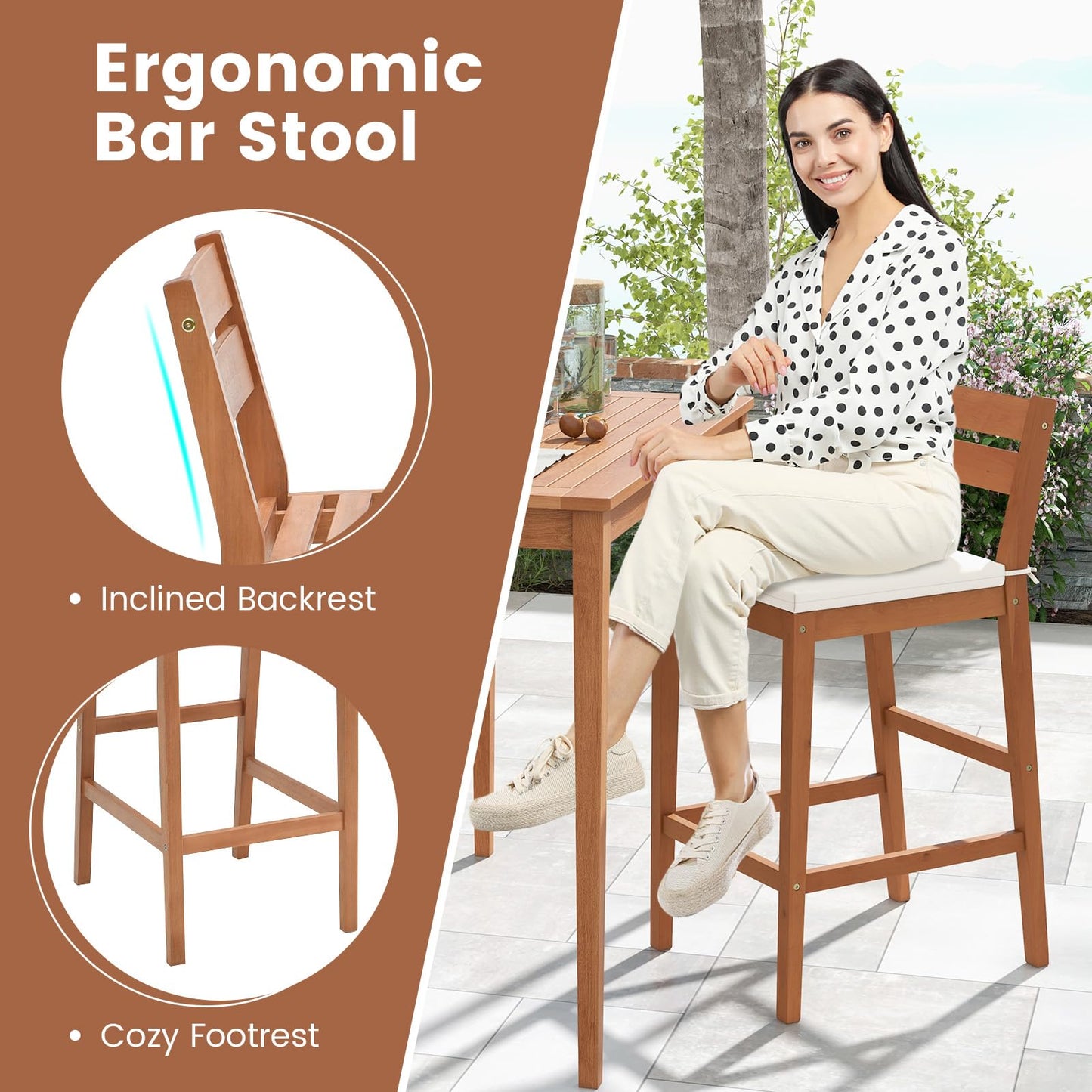 Tangkula 5 Pieces Patio Eucalyptus Wood Bar Set - HW71566+2*HW71567WH-2