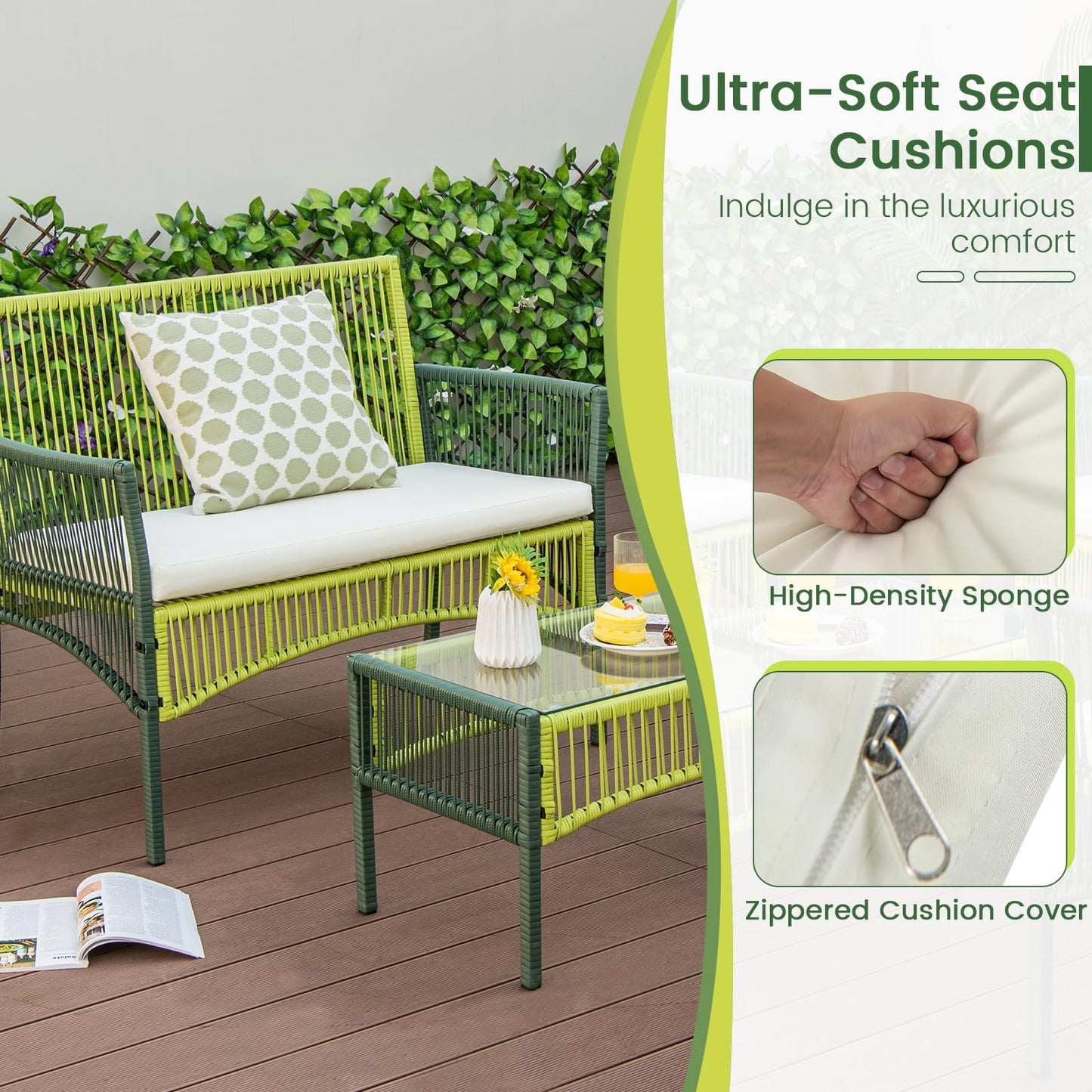 Tangkula 4 Pieces Outdoor Rattan Chair Set for Backyard, Poolside, Balcony - NP11282