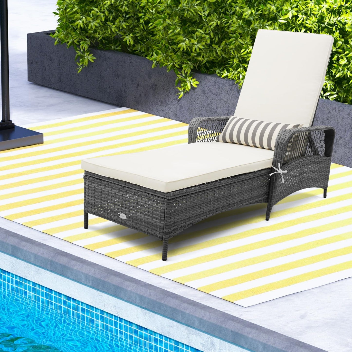 Tangkula Outdoor Chaise Lounge, Patio PE Recliner with 6-Level Backrest - HW71246