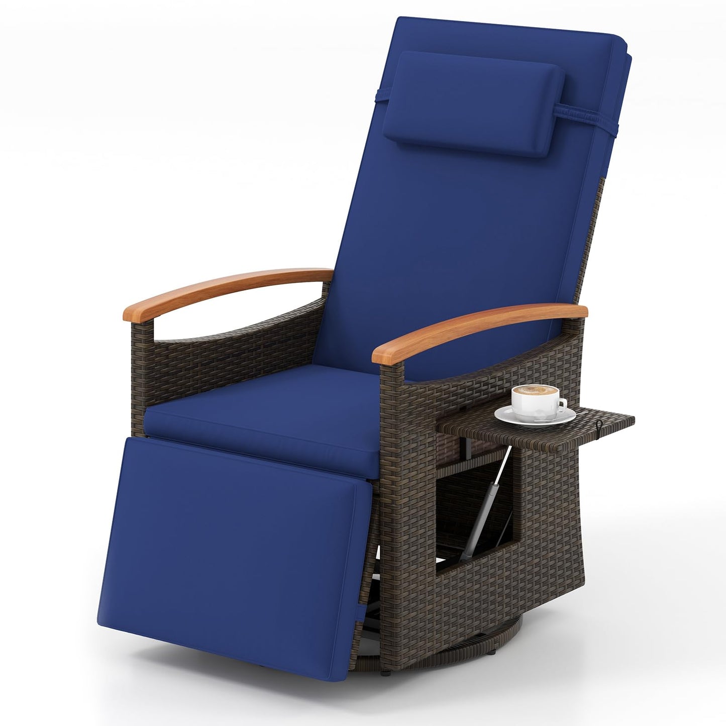 Tangkula Patio Rattan 360 Degree Swivel Recliner Chair, Wicker Lounge Chair w/Adjustable Backrest &amp; Footrest - HW72726BN