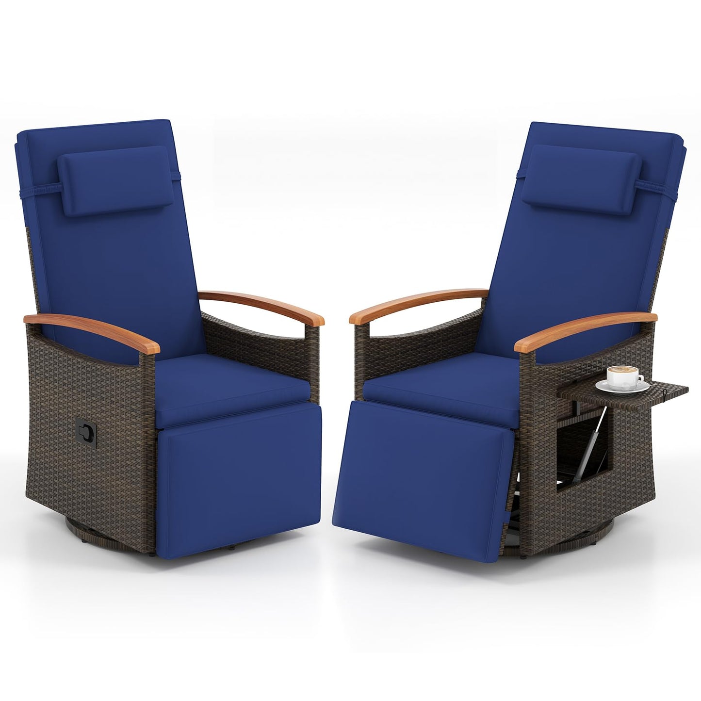 Tangkula Patio Rattan 360 Degree Swivel Recliner Chair, Wicker Lounge Chair w/Adjustable Backrest &amp; Footrest - HW72726BN
