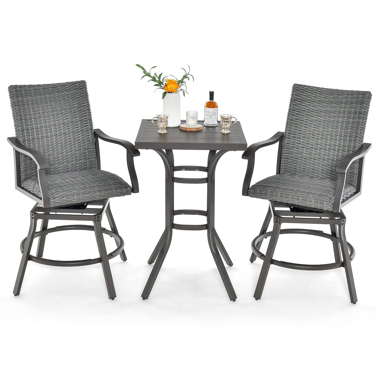 Tangkula 3 Pieces Swivel Bar Set, Aluminum Bar Height Furniture Set - NP10971+