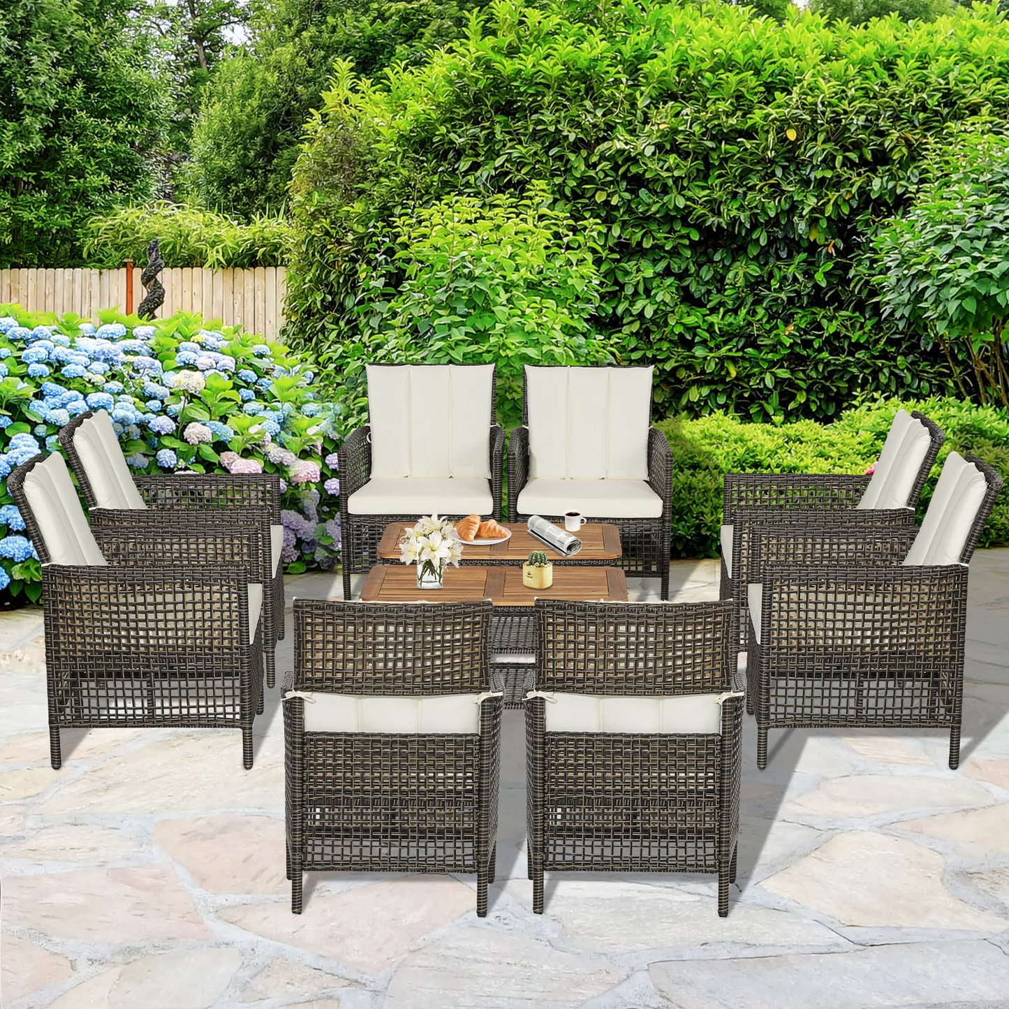 Tangkula Patio Furniture Set with 2-Tier Coffee Table - 2*HW70243WH+