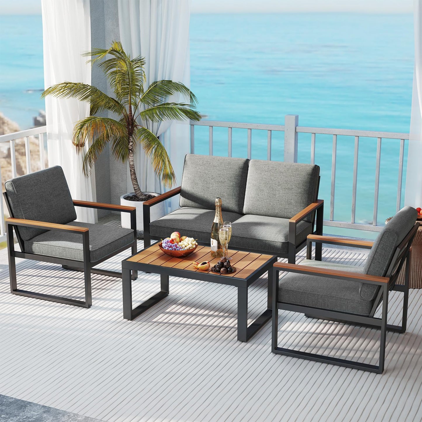 Tangkula 4/8 Piece Patio Aluminum Furniture Set(Gray) - NP11997GR+