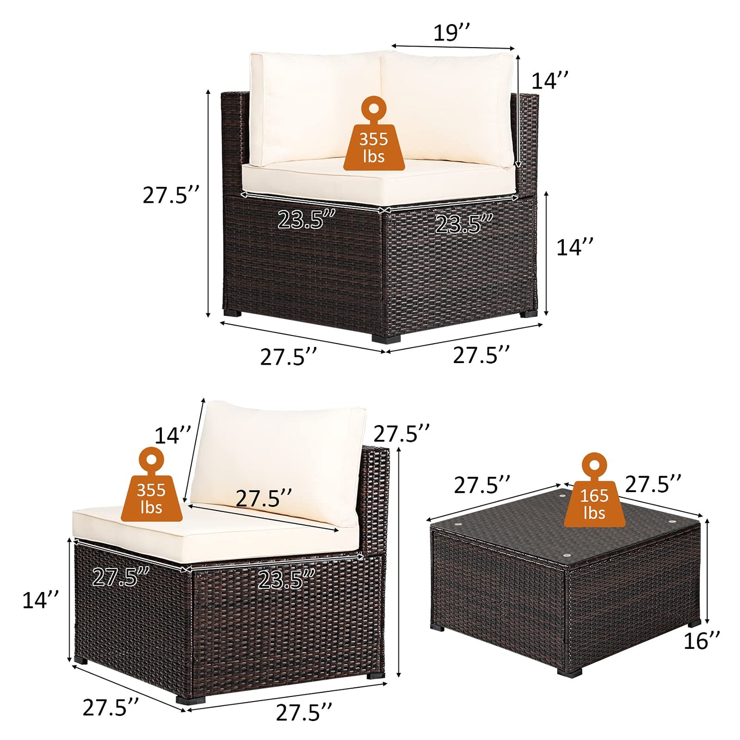 Tangkula 6 Pieces Patio Furniture Set, Outdoor Rattan Sofa Set, Wicker Conversation Set - HW68449WH+