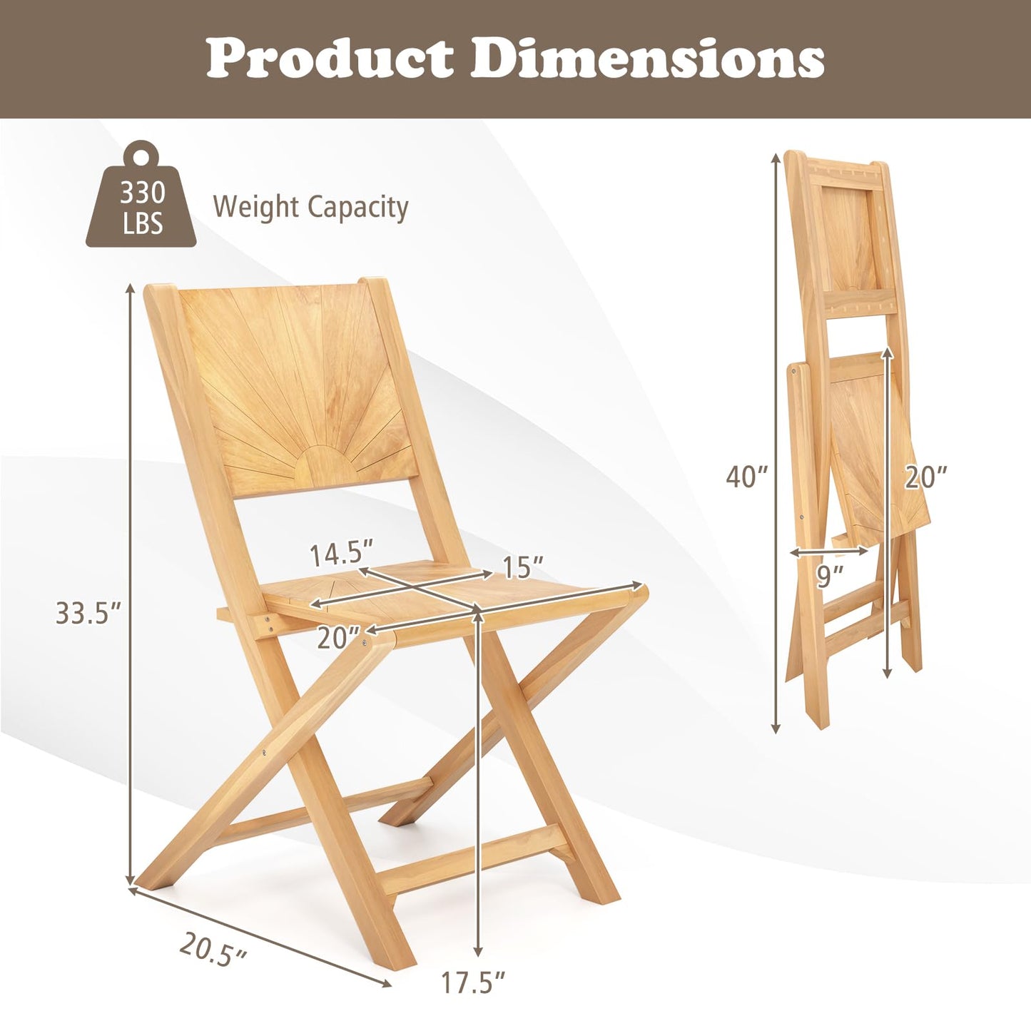 Tangkula 2/4 Pieces Folding Patio Chairs(Sun Back) - 2*JV12297