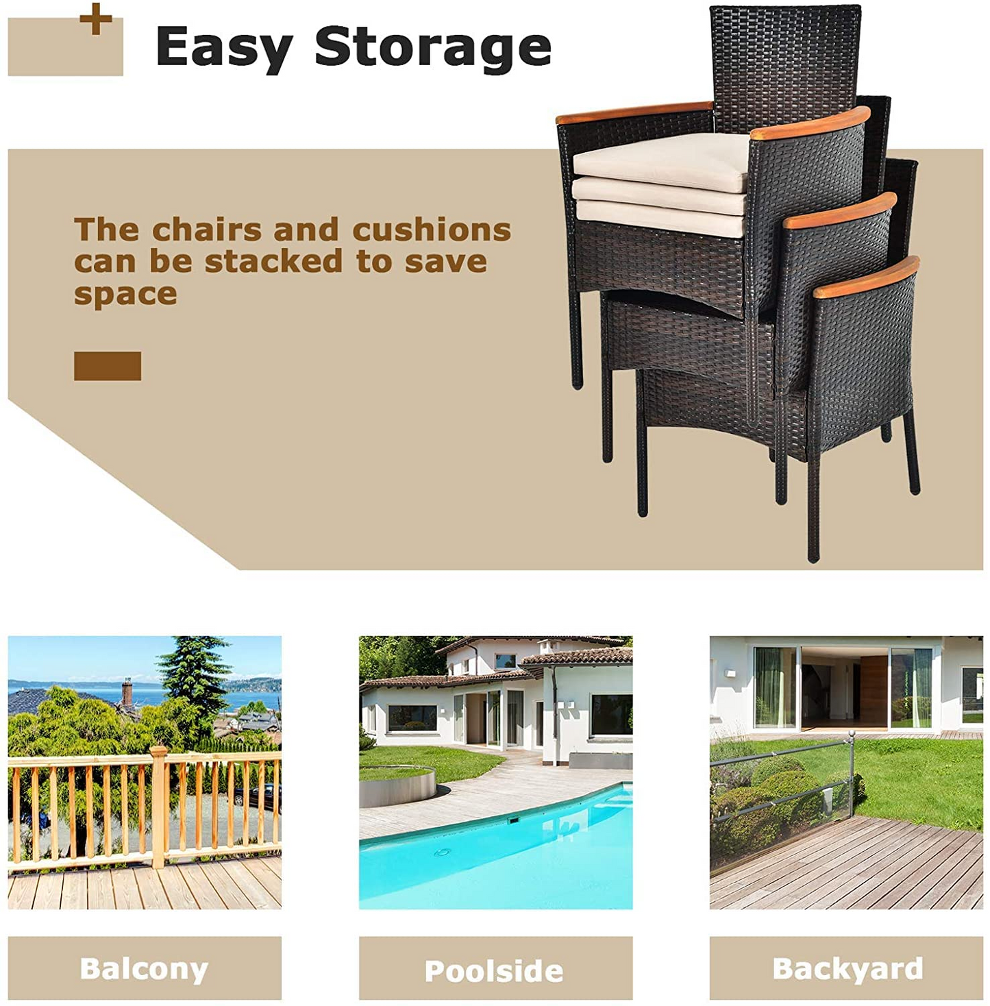 Tangkula 7 Pieces Outdoor Dining Set, Patiojoy Wicker Conversation Set - HW68190A+