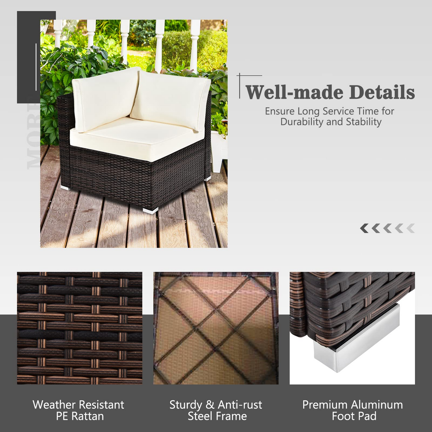 Tangkula 6 Pieces Patio Furniture Set, Outdoor Wicker Conversation Set with Glass Coffee Table - HW67937WH+