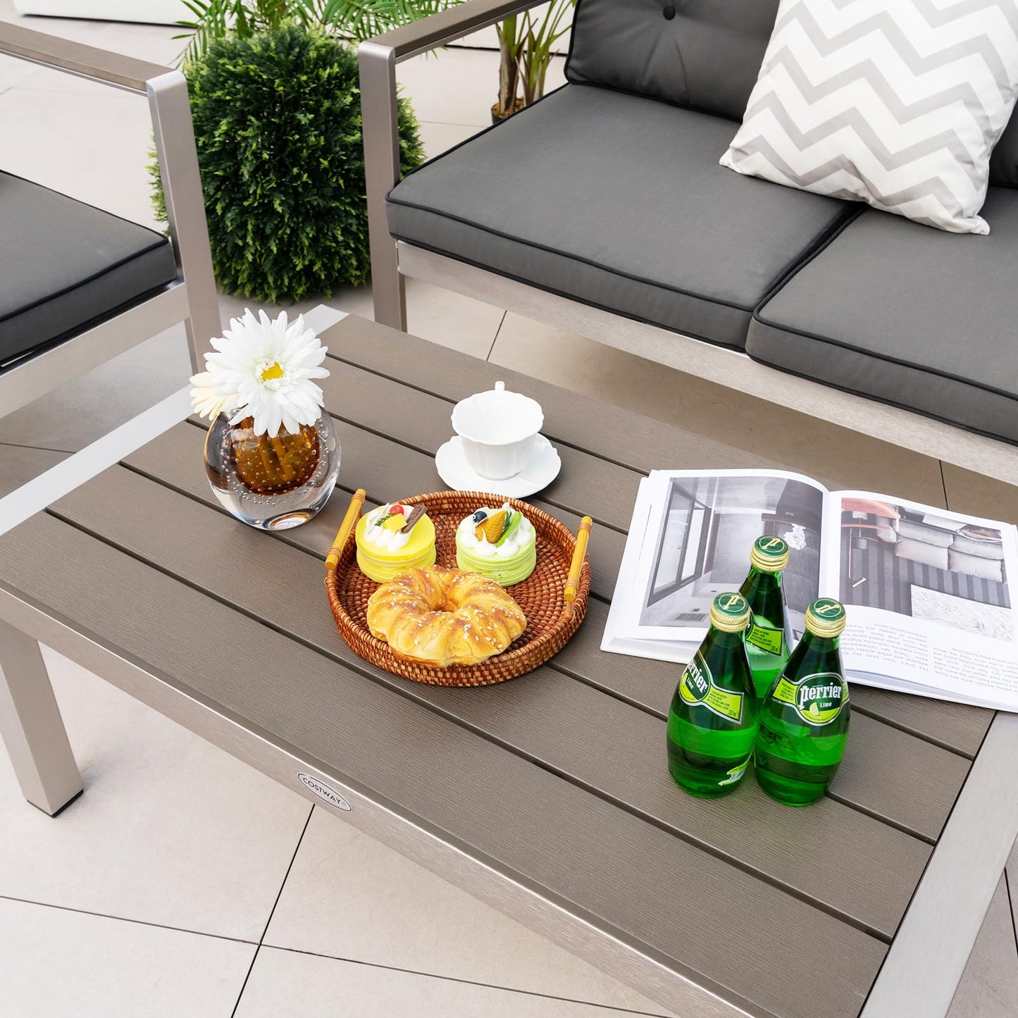 Tangkula 4 Piece Patio Aluminum Sofa Set, Contemporary Sofas & Coffee Table - 2*NP11317GR+NP11318GR+NP11319GR