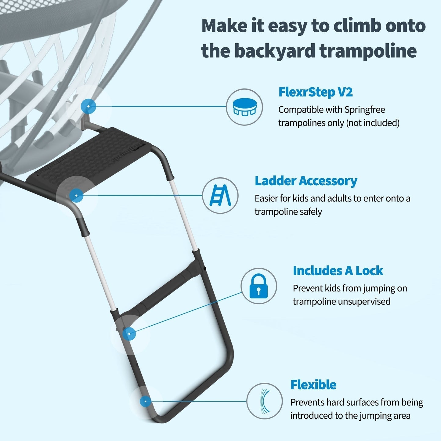 Springfree Trampoline Kids Square 13 Ft Trampoline & FlexrStep V2 Safety Ladder - 299875